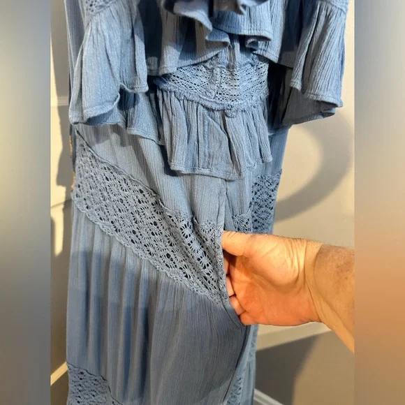 NWOT Free People Dream On Maxi Dress Coastal Blue Embroidered Lace Detail Sz Sm - Picture 8 of 16